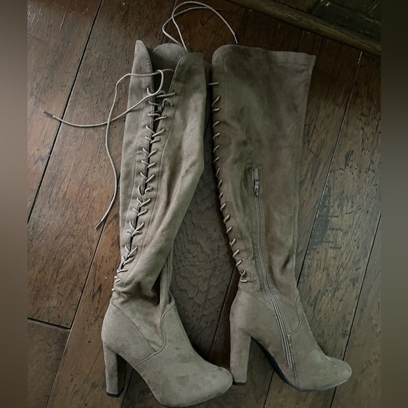 Taupe Thigh High Boots - Picture 2 of 3